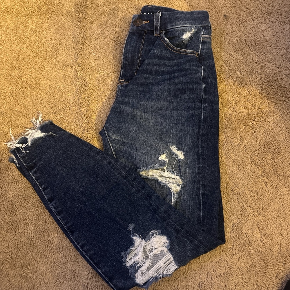 American Eagle Outfitters Blue Skinny Jeans with Distressed Details